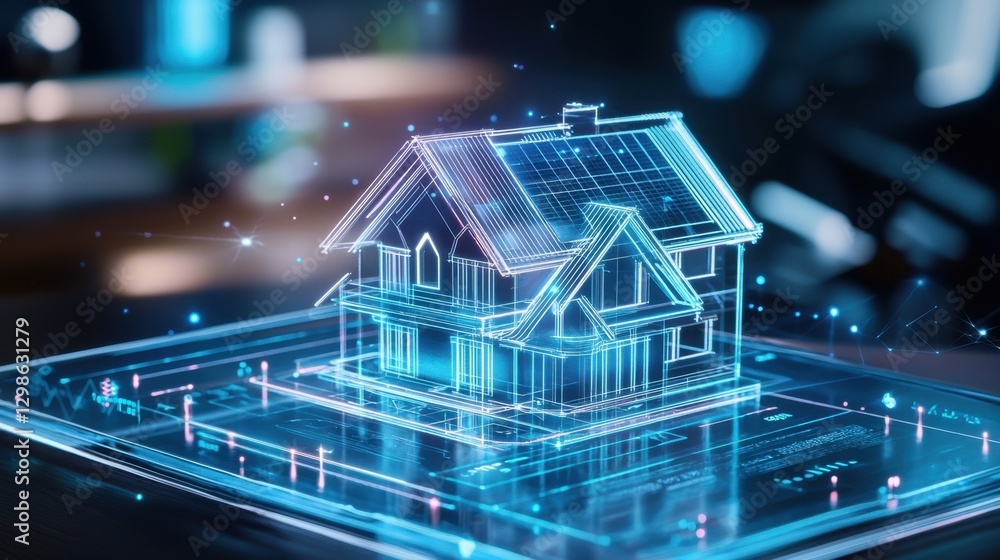 Poster digital blueprint of a house showcasing innovative home design and modern smart technology integrati