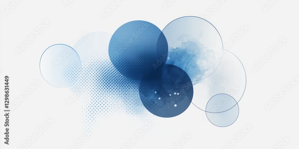 Poster Abstract composition with overlapping blue circles and various textures