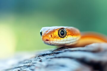 Fototapeta premium Garter Snake in Nature Habitat. Eastern Reptile Wildlife on Grass Log