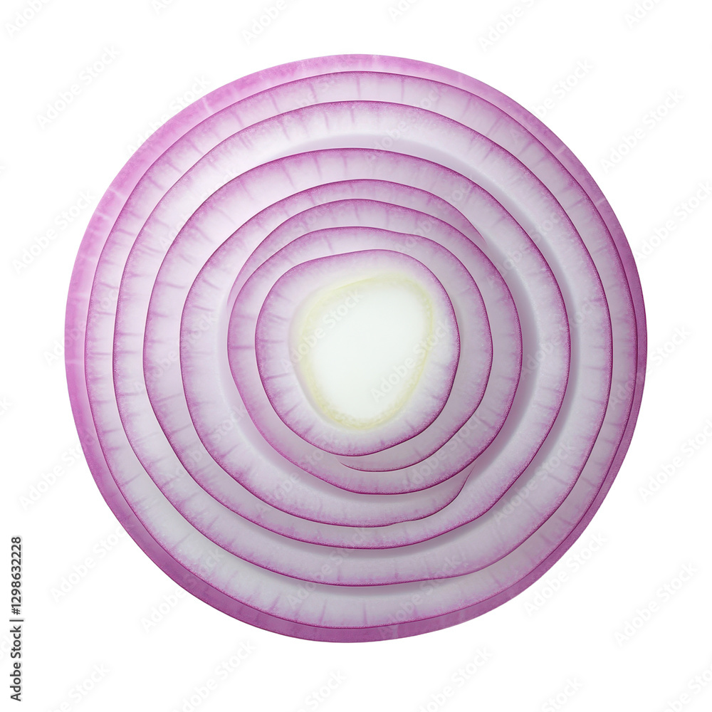 Poster a cross-sectional view of a red onion highlighting its concentric layers against a showcasing its in