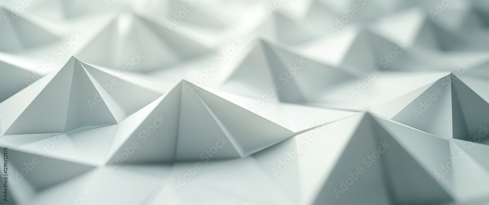 Poster abstract geometric shapes featuring a textured surface of pyramid forms in soft white tones, creatin