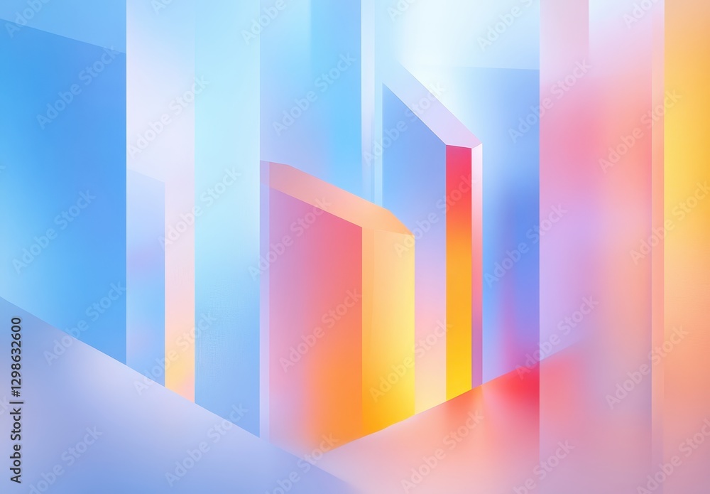 Poster abstract geometric shapes in soft pastel colors with gradients creating a dreamy atmosphere, ideal f