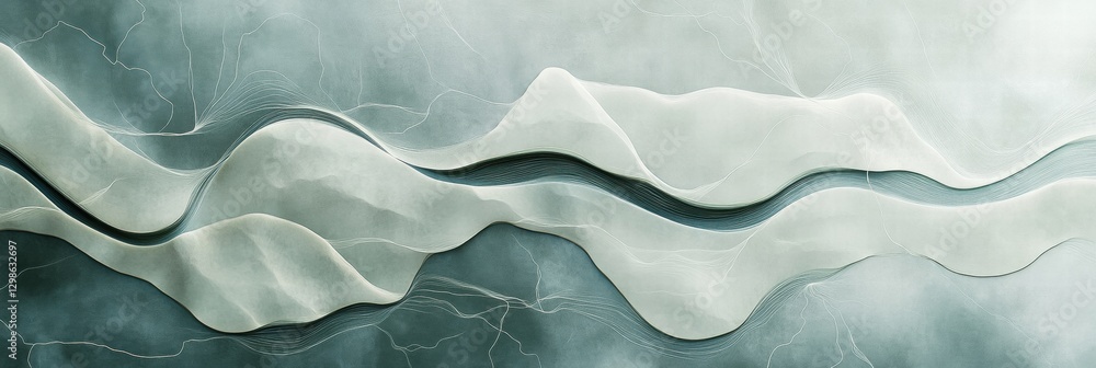 Poster Abstract landscape with flowing lines and soft textures in muted colors. Generative AI