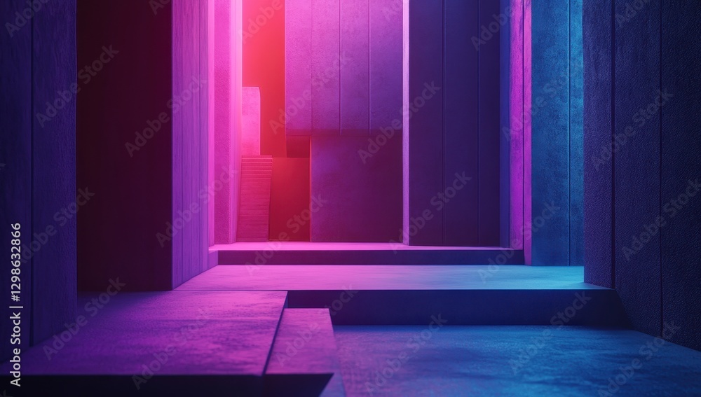 Poster abstract geometric space with neon lights and contrasting shadows creating a futuristic atmosphere f