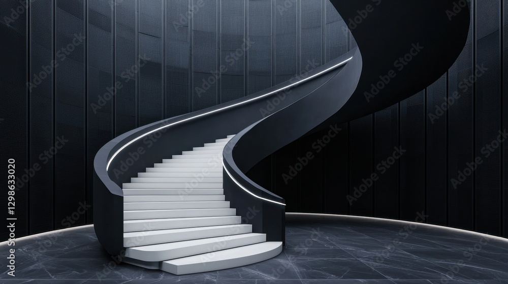 Poster elegant spiral staircase in modern architecture with minimalistic design and dark color palette for 