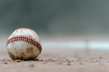 Worn baseball resting on dusty ground, evoking nostalgia and tim