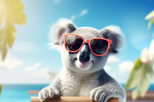 A cute koala wearing summer sunglasses mammal animal representation.