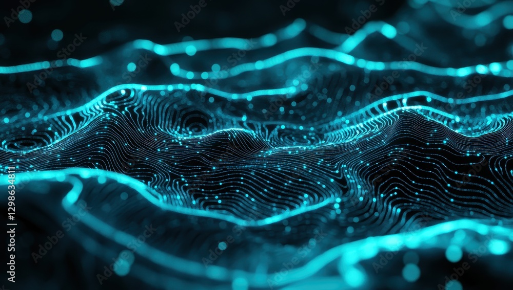 Poster abstract glowing wave patterns in turquoise colors creating a captivating digital landscape ideal fo