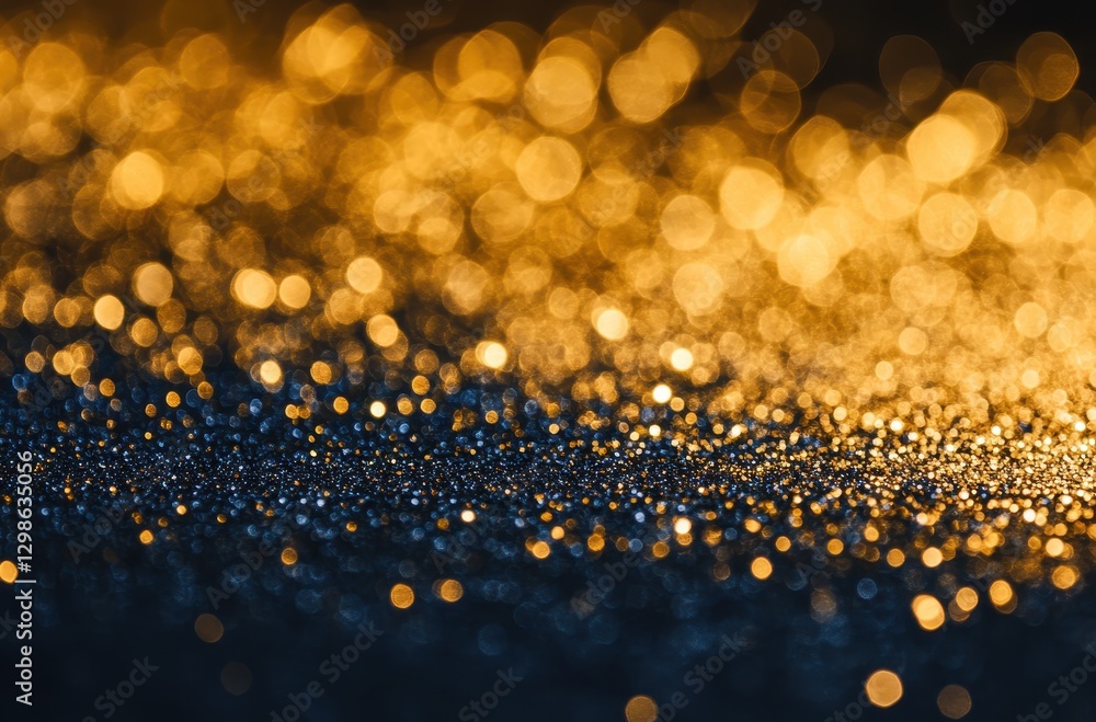 Poster abstract golden and blue bokeh lights create a sparkling background for artistic and creative projec