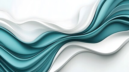 Abstract composition of teal and white flowing wavy patterns