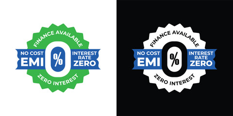 No Cost Emi, 0% Interest Rate, Finance Available. Icon, Badge, logo, emblem, symbol, sticker, flat vector, isolated illustration. 