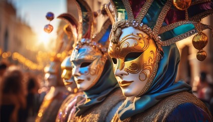 Fototapeta premium desfile de Mascaras clasicas de carnaval, estilo ultrarrealista, realista, 4k 