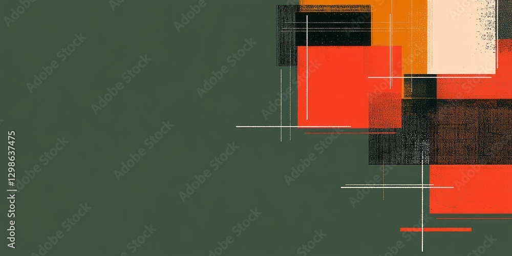 Poster abstract design featuring rectangles and lines on olive background