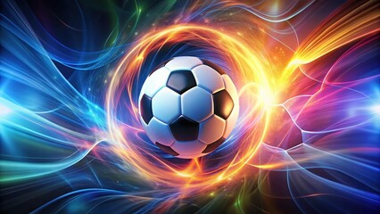 Fototapeta premium Vibrant abstract background with swirling energy field surrounding a glowing soccer ball in motion