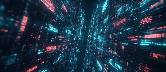 Obraz premium Abstract Digital Tunnel: A Journey Through Neon Data Streams