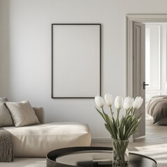 Modern Minimalist Living Room with Neutral Tones and Empty Frame