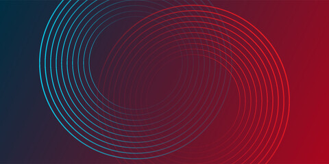 Abstract blue red gradient background with glowing geometric lines. Modern shiny circle line pattern. Futuristic technology concept. Suit for poster, banner, brochure, cover, web. Vector illustration