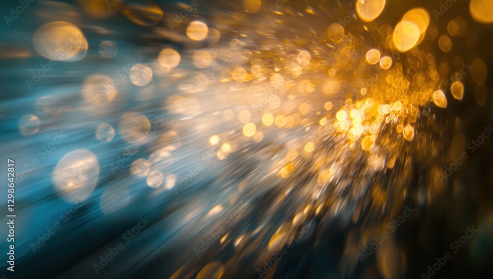 Poster abstract light patterns in vibrant golden and blue colors creating a dynamic, energetic atmosphere w