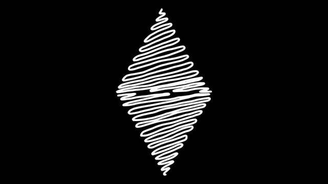 White wiggly hand drawn abstract curvy line rhombus shape element on alpha