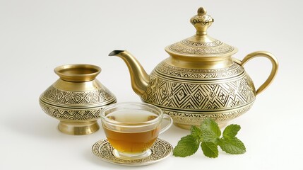 Ornate Tea Set on White Background