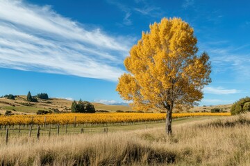 Fototapeta premium Hawkes Bay Autumn: Nature's Vibrant Colors in Vineyard Landscape