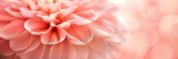 Fototapeta premium Close-up of pink dahlia flower petals with soft focus background. Romantic floral macro for Valentine's Day, Mother's Day, or wedding invitations. Feminine beauty concept with copy space.