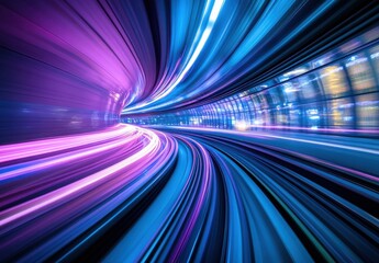 Fototapeta premium Abstract motion blur of vibrant colors creating a futuristic tunnel illusion with glowing neon lights and dynamic energy emanating from the curves