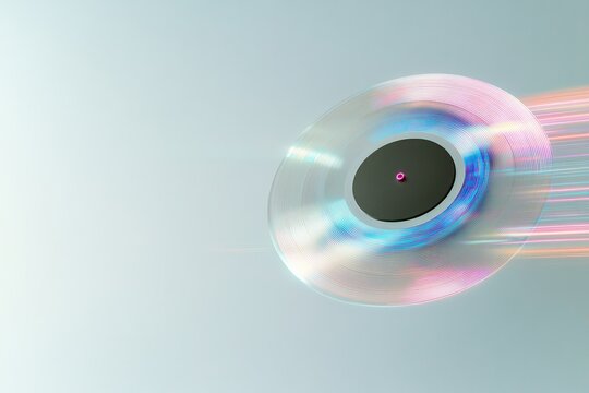 Spinning record creates sense of motion with colorful light trai
