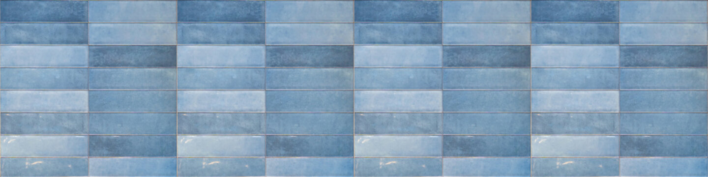 Blue texture of modern vintage retro wall tile, porcelain stoneware, glossy glazed tile slips - Tiles background, seamless pattern, horizontal