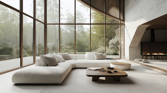 Habitaci&oacute;n moderna en tonos neutros con un c&oacute;modo sof&aacute; blanco.