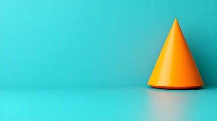 Fototapeta premium Abstract Orange Cone on Teal Background Minimalist 3D Render