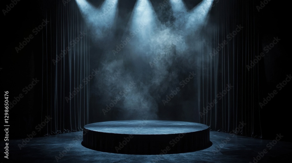 Aufkleber empty stage in a dark theater with spotlight beams and smoky atmosphere creating a dramatic setting 