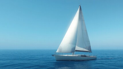 Fototapeta premium Sailboat gliding over calm waters under clear blue skies evokes