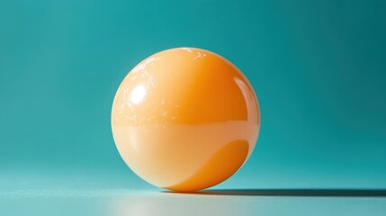 A glossy orange sphere resting on a bright teal surface, reflecting light beautifully and creating a contemporary aesthetic that draws the viewer's attention.