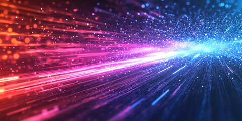 High-speed motion blur effect with red and blue neon light trails