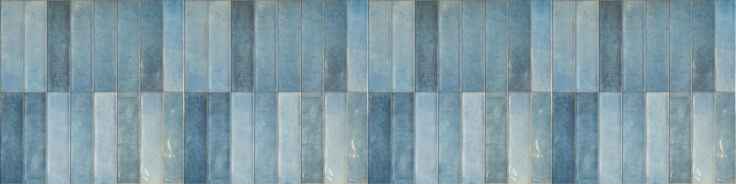 Blue texture of modern vintage retro wall tile, porcelain stoneware, glossy glazed tile slips - Tiles background, seamless pattern, vertical
