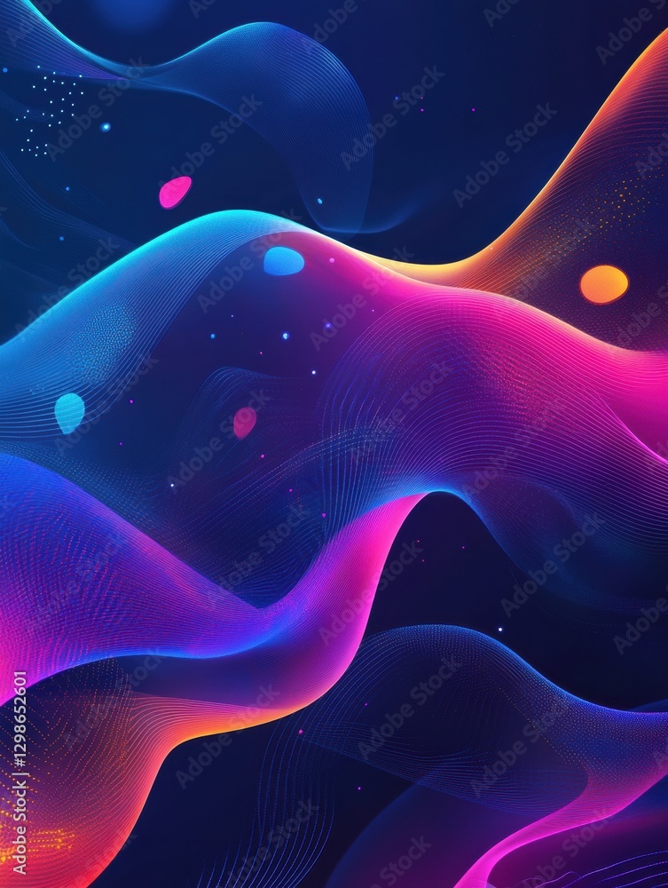 Poster Colorful abstract waves flow seamlessly in a digital artwork showcasing vibrant hues and smooth gradients of light. Generative AI