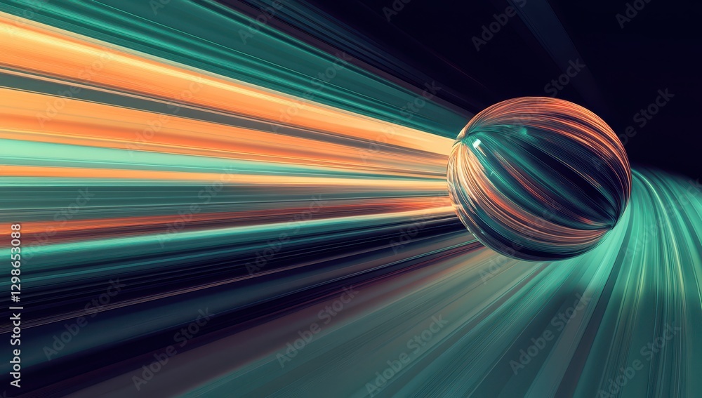 Poster abstract representation of a swirling orb in a cosmic setting with vibrant lines of energy conveying
