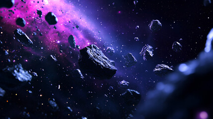 Floating Asteroids in Deep Space with Cosmic Dust and Stars