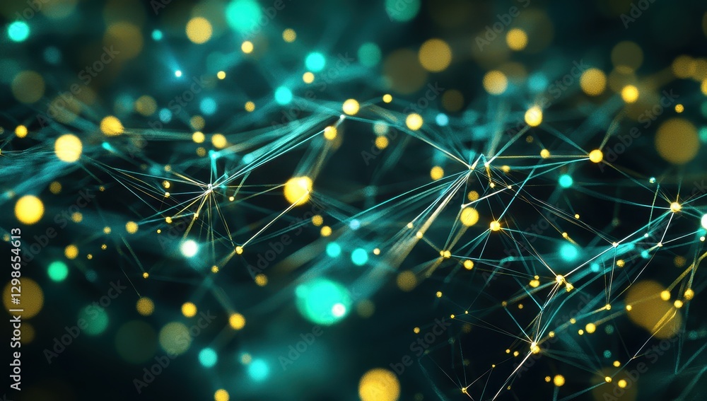 Poster abstract representation of digital connection with glowing lines and bright spots, depicting a futur