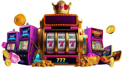 A bold and striking casino banner for "King Slots 777" on a white background, showcasing the name with dynamic slot machine graphics and thrilling jackpot elements.