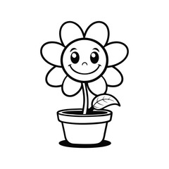 mouse with flower Simple Black and White Flower Drawing for Kids