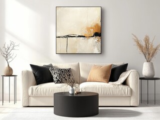 Modern living room interior with abstract art