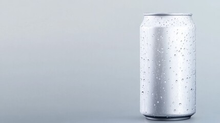 Sleek aluminum can with droplets, showcasing freshness and minim