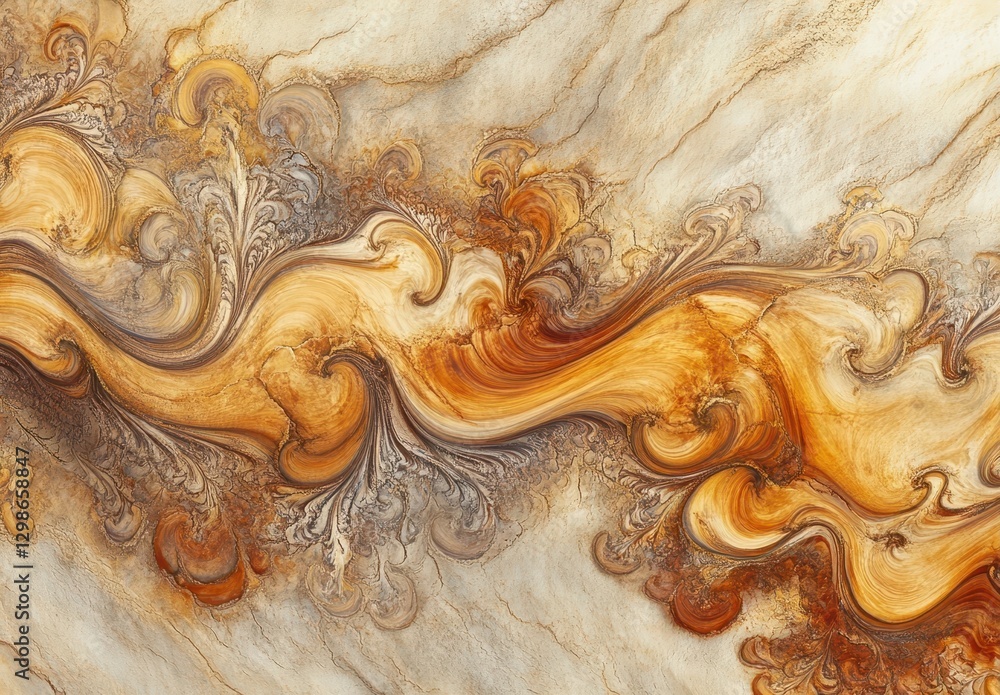 Poster abstract swirls in warm tones of gold and brown creating a dynamic flow of energy and movement in te
