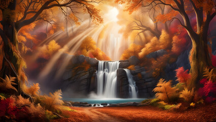 waterfall in autumn forest