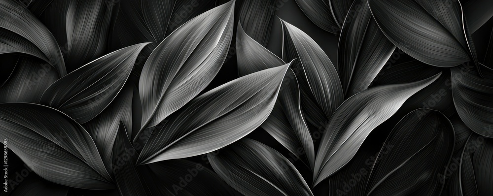 Poster elegant black leaves texture creating a sophisticated and moody atmosphere.