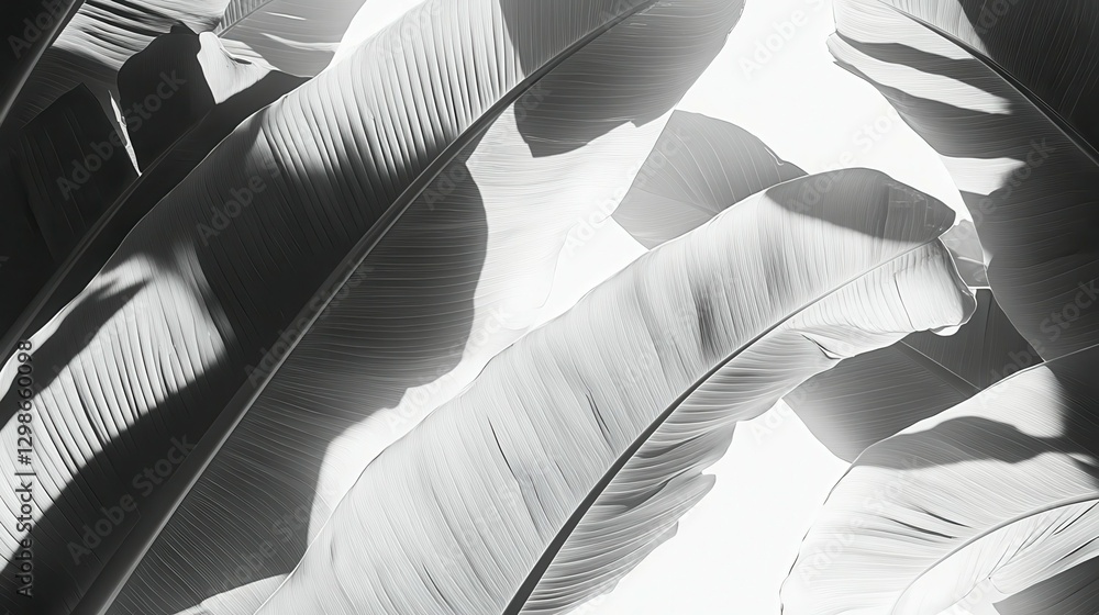 Poster monochrome banana leaves creating a serene abstract pattern.