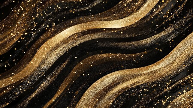 Elegant Golden Glitter Waves Abstract Background Texture Design Luxury Sparkling Shimmering Festive Celebration Black Gold Pattern Graphic Digital Art