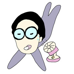 Cartoon sleeping with a fan